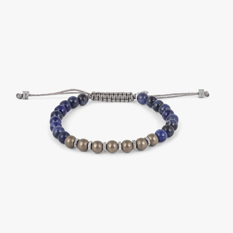 fashionable cuffs for women -Titanium Macrame Bracelet With Sodalite