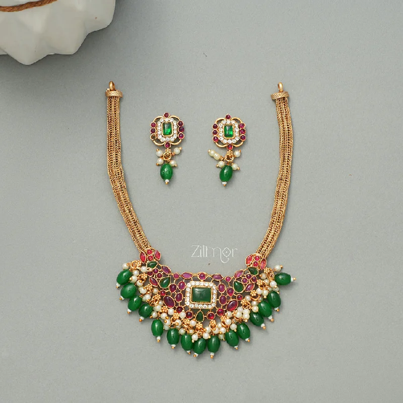 pearl necklaces for women -NV1011312 -  Beads Hanging Pendant Antique Necklace Earrings Set