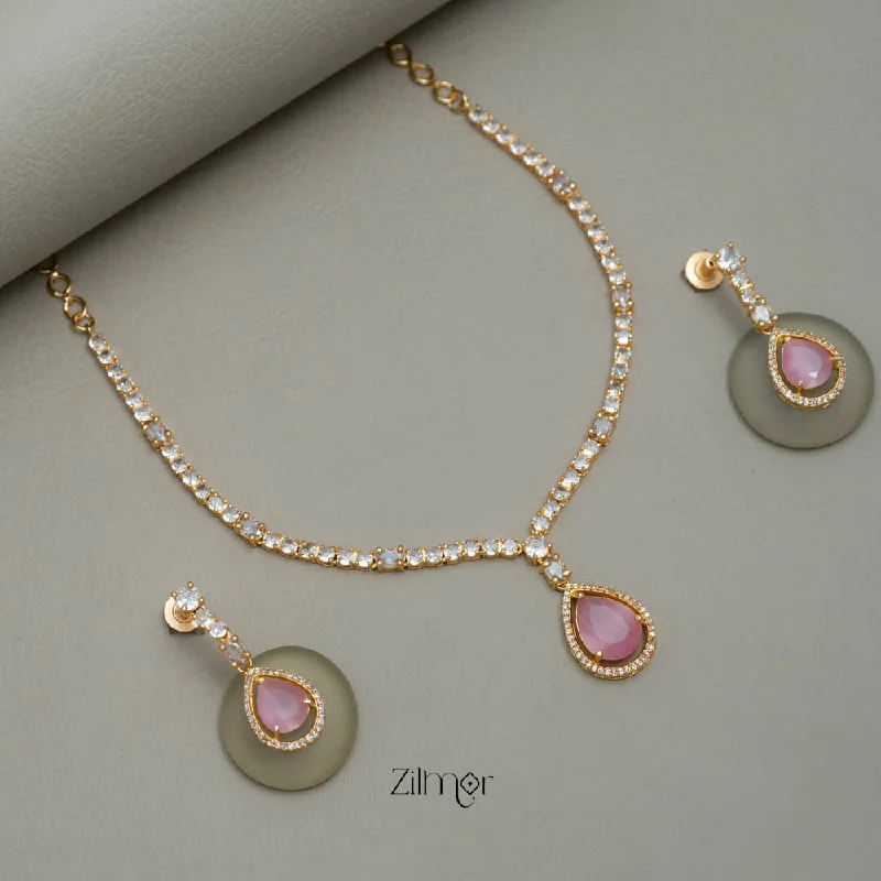 symbolic necklaces for women -SG101826 - Gold Tone AD Stone Necklace Earrings Set