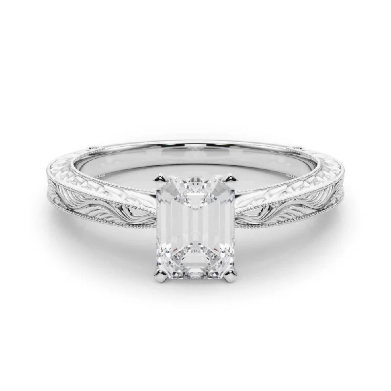 affordable diamond engagement rings -Victoria Emerald Diamond Solitaire Engagement Ring