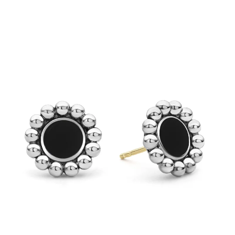 women’s luxury pearl earrings -Maya Onyx Circle Stud Earrings