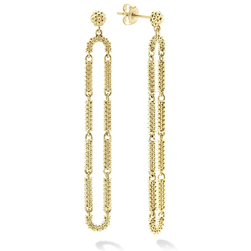 gold drop earrings for women -Signature Caviar Long 18K Gold Superfine Caviar Drop Earrings