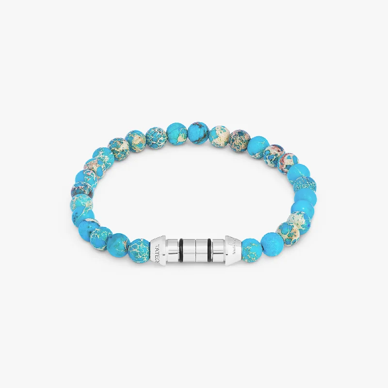 fashion bangles for women -Lucky Me Beaded Bracelet In Rhodium Plated Silver With Blue Jasper