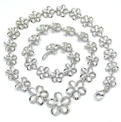 bohemian necklaces for women -SILVER 925 GRADUATED HAWAIIAN PLUMERIA NECKLACE RHODIUM