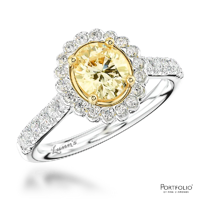 personalized rings for women -Cluster 0.40ct Fancy Intense Yellow VS2 Yellow Diamond Platinum/Yellow Ring