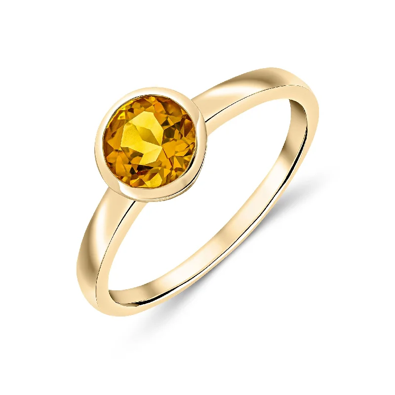 stacking rings for women -9K Yellow Gold Round Citrine Solitaire Ring