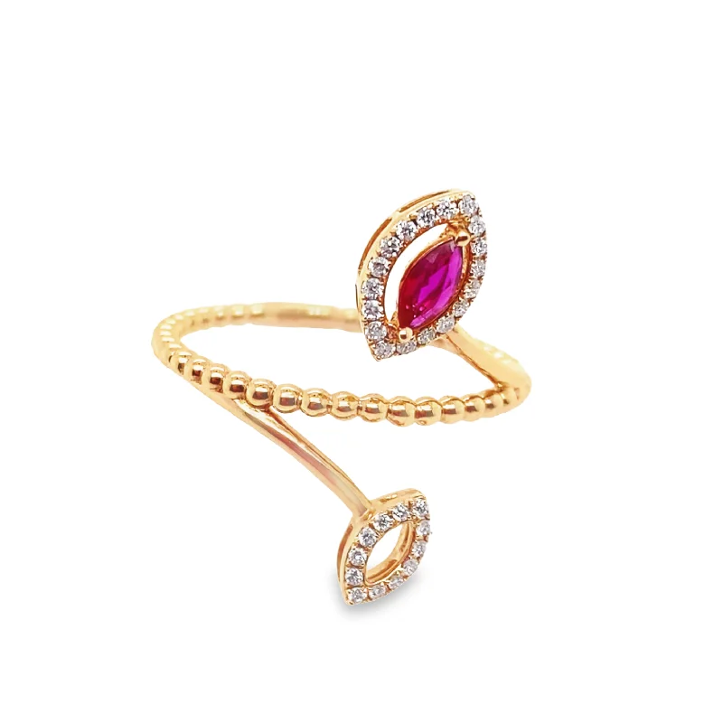 women’s promise rings sets -9ct Rose Gold Maquise Ruby & Diamond Ring