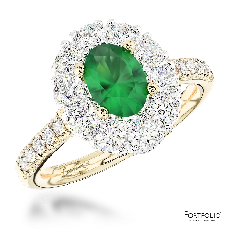 rose gold rings for women -Cluster 0.73ct Emerald Yellow Gold/Platinum Ring