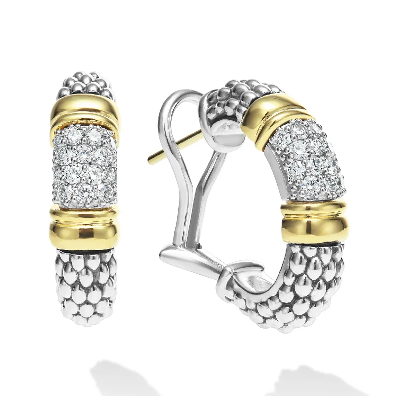 women’s diamond drop earrings -Signature Caviar Two-Tone Caviar Diamond Hoop Earrings