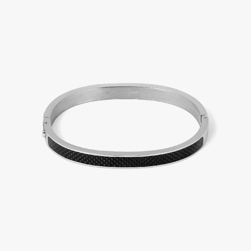 stylish cuffs for women -Regalia Bangle In Black Carbon Fibre With Stainless Steel