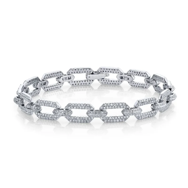 diamond bracelets for women -DIAMOND PAVE DOME FLAT LINK BRACELET