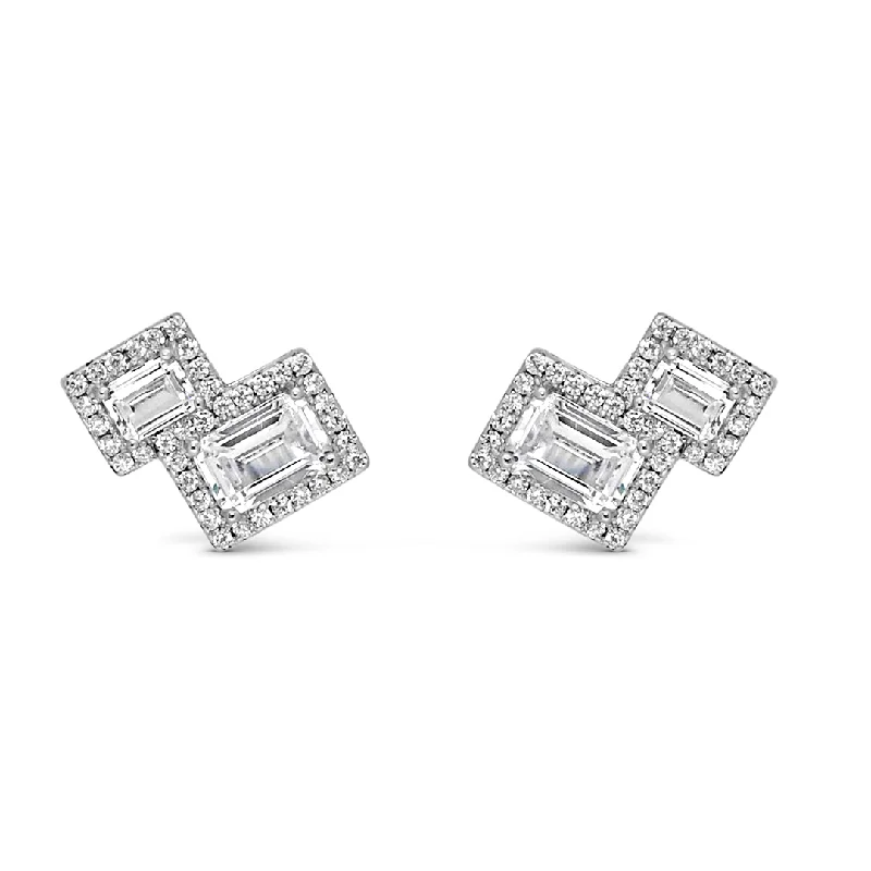 crystal stud earrings -ELEGANT RADIANT & ROUND STONED STUD SILVER EARRING