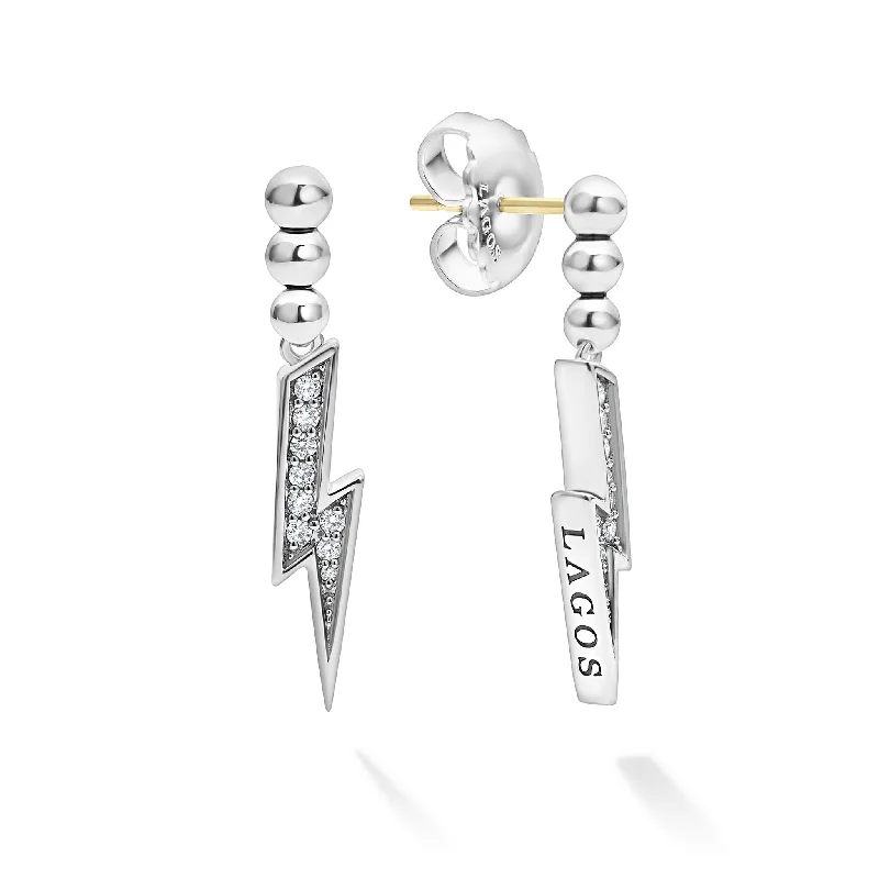 silver stud earrings for women -Caviar Spark Lightning Bolt Diamond Drop Earrings