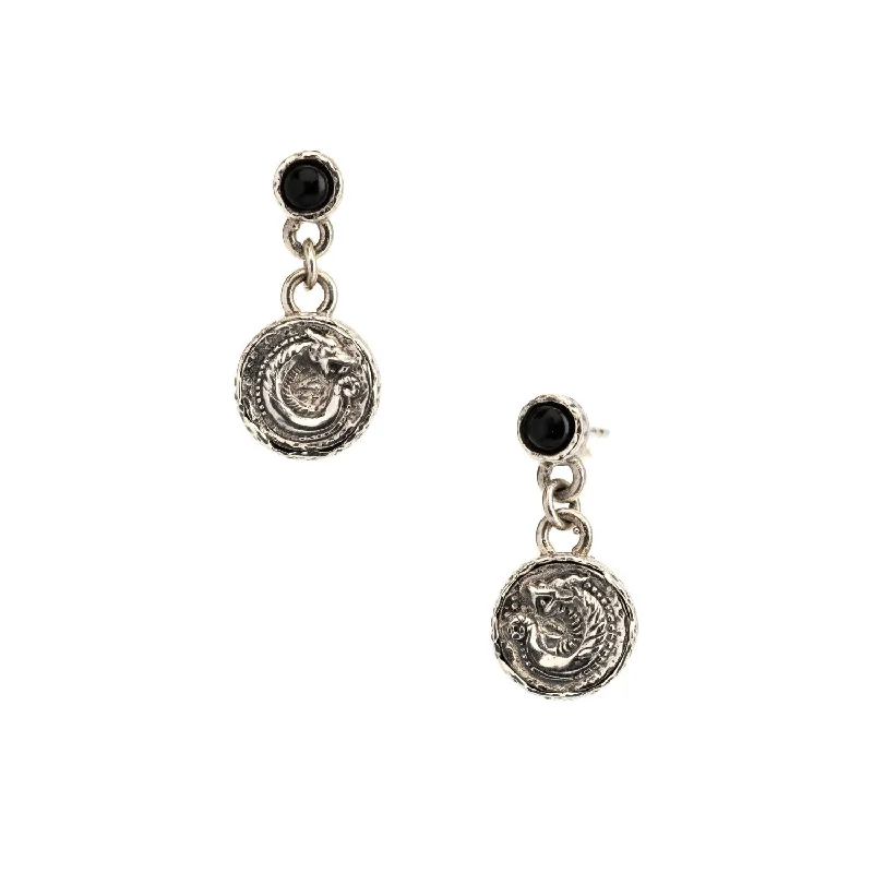 custom earrings for women -Silver or Silver and Bronze Dragon Coin Earrings