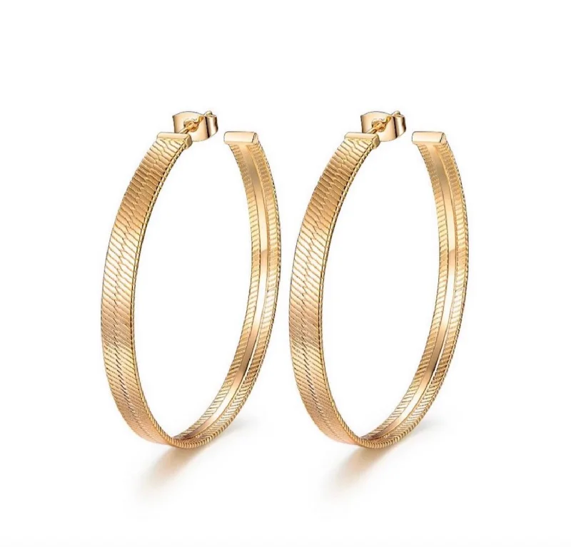 trendy ear climbers for women -Herringbone Hoop Earrings