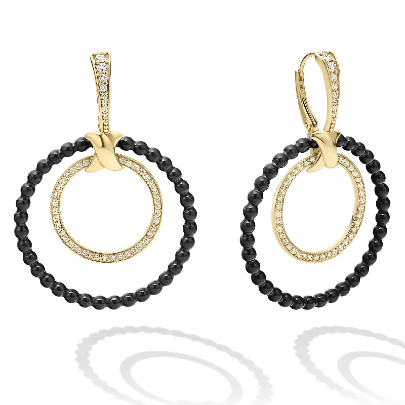 chic drop earrings for women -Meridian Double Circle 18K Gold and Diamond Earring Set