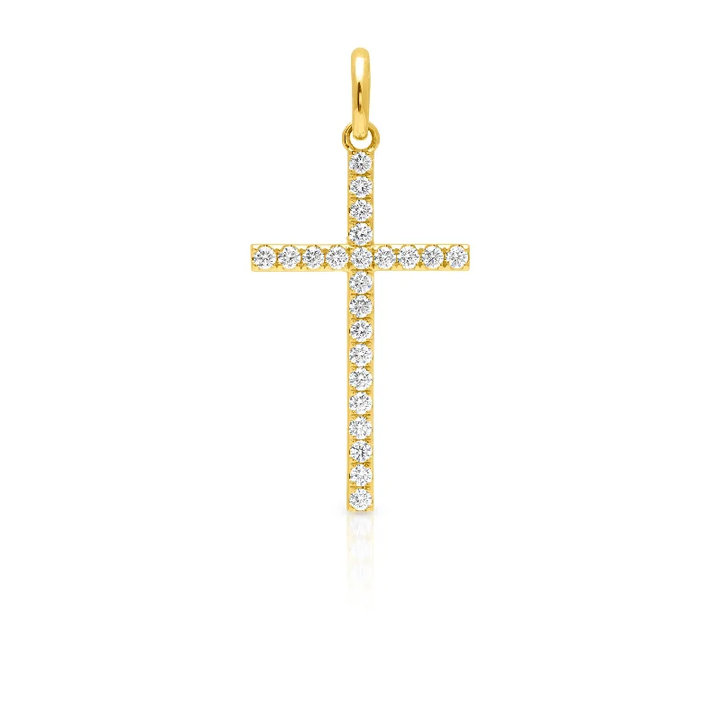 bohemian necklaces for women -14KT Yellow Gold Diamond XL Cross Charm Pendant with Clip on Bail