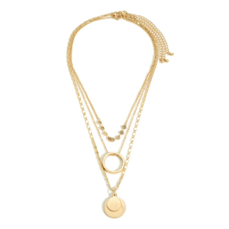 trendy gold necklaces for women -3 Strand Disc Necklace