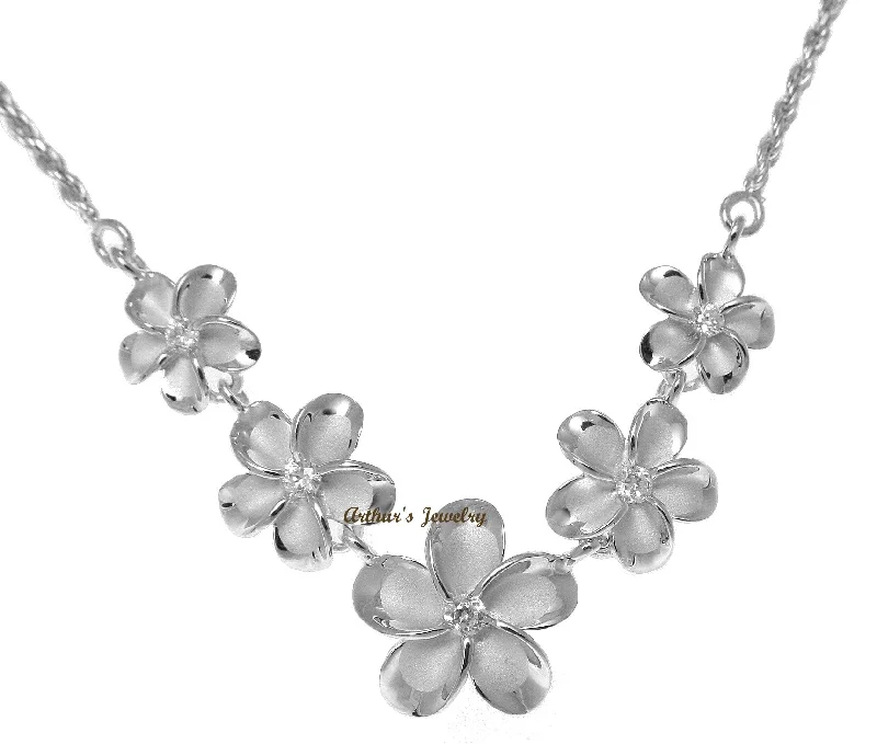 personalized necklaces for women -925 STERLING SILVER RHODIUM PLATED HAWAIIAN PLUMERIA FLOWER ROPE CHAIN NECKLACE