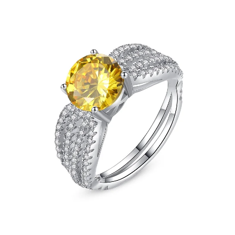 radiant engagement rings -Yellow Gemstone Engagement Ring Cubic Zirconia Rings for her