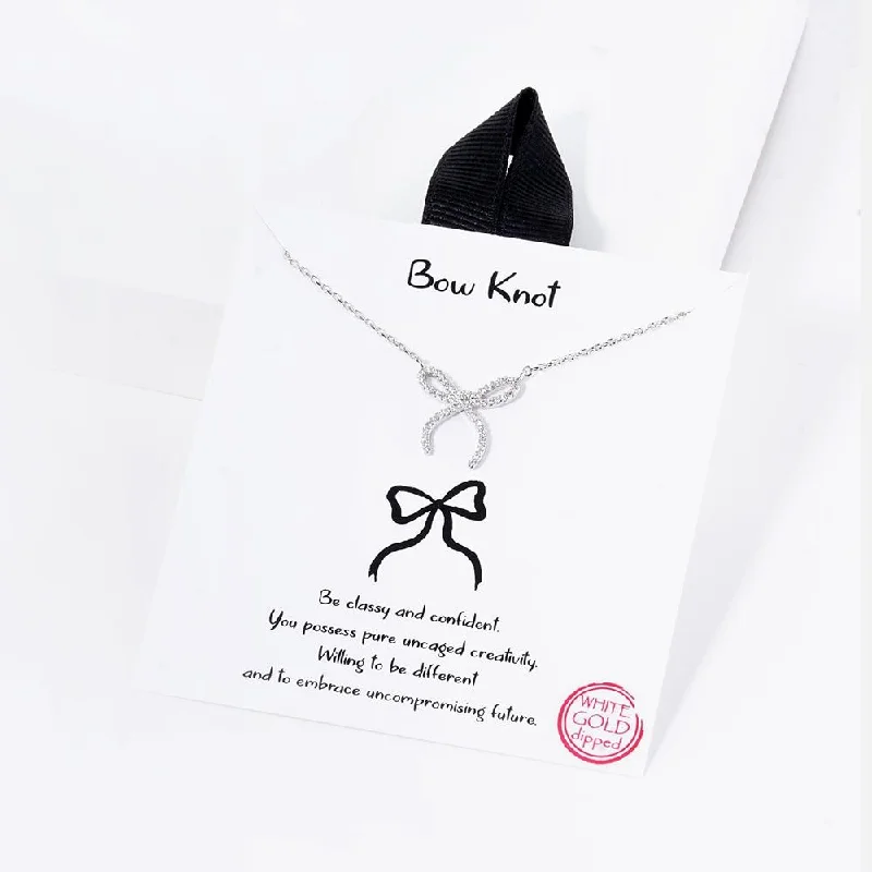 women’s engagement necklaces -Rhinestone Bow Sentiment Necklace