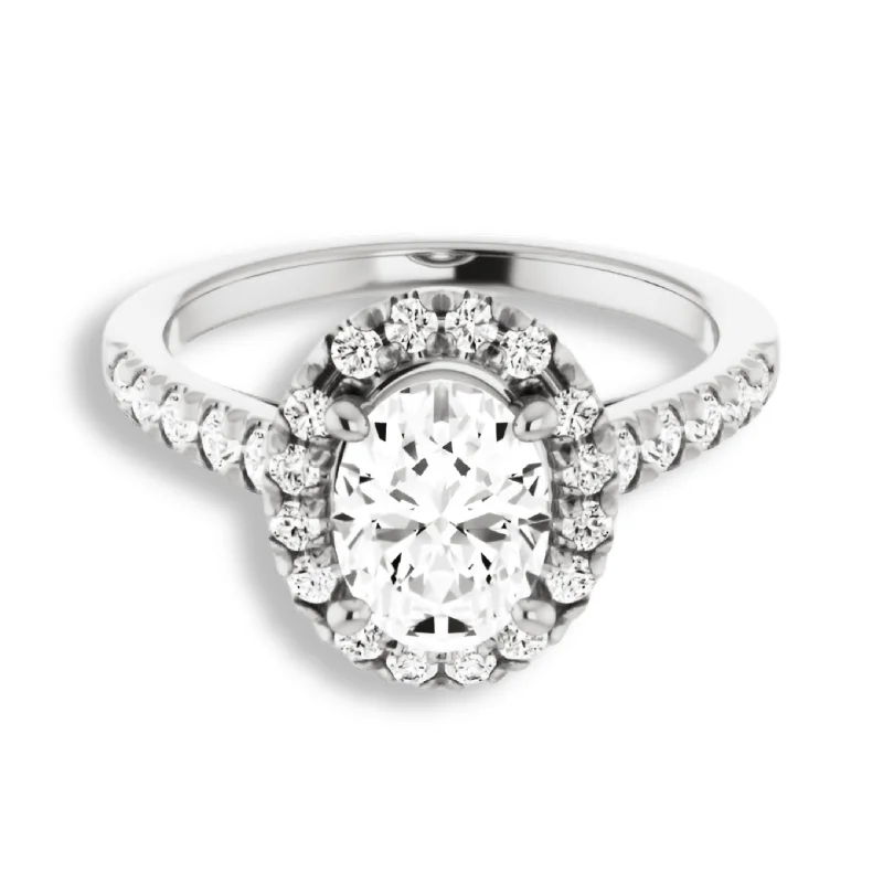 high-end engagement rings -Oval Cut Diamond Halo Engagement Ring