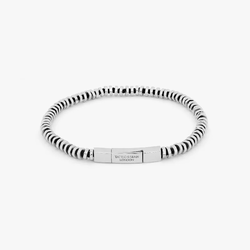 stackable bangles for women -Pure Thread Bracelet In Rhodium Plated Silver with Black Macrame