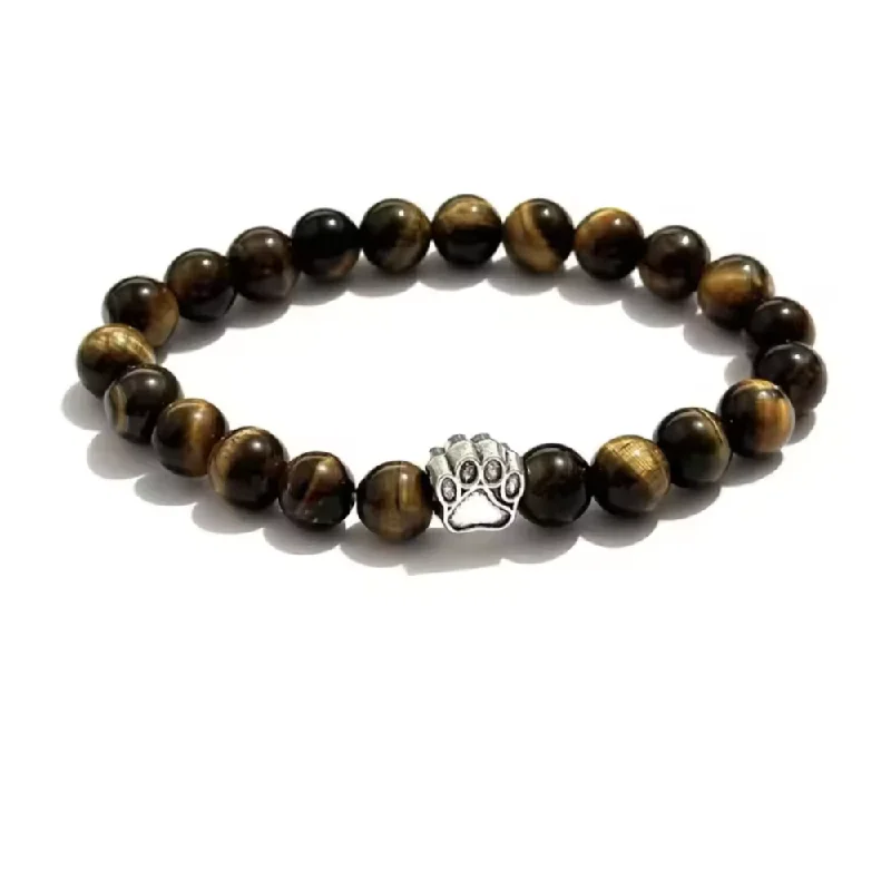 luxury gold bangles for women -PawZee Tiger's Eye Paw Print Charm Bracelet