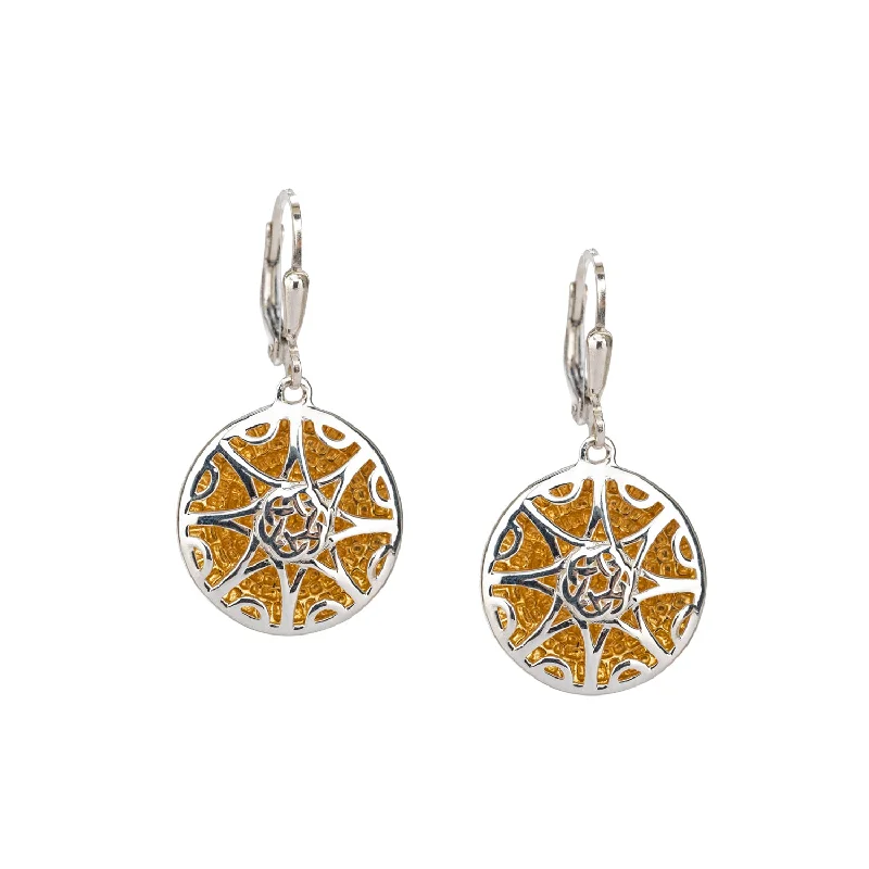 long earrings for women -Silver with 14k Gold Gilding Celestial Star Leverback Earrings