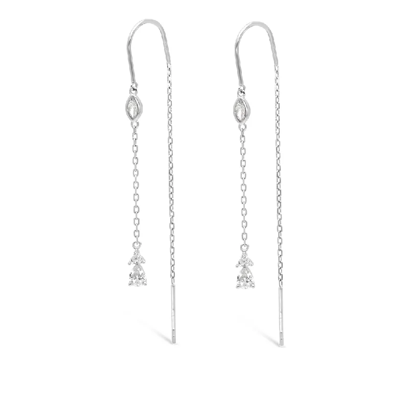 luxury diamond hoop earrings -DROPPING MULTISTONED HOOK SILVER EARRING