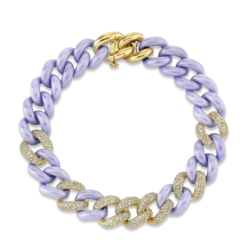 fashion bangles for women -READY TO SHIP DIAMOND 7 PAVE & LAVENDER CERAMIC ESSENTIAL LINK BRACELET