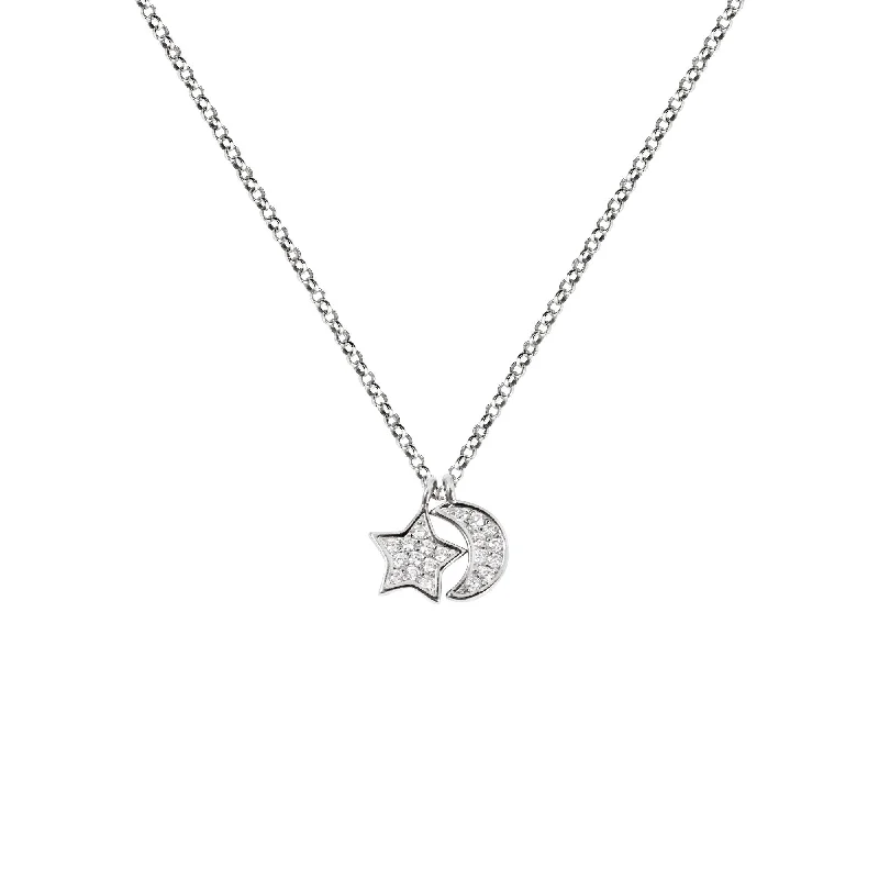 gold pendant necklaces for women -Moon & Star Diamonds Silver Necklace