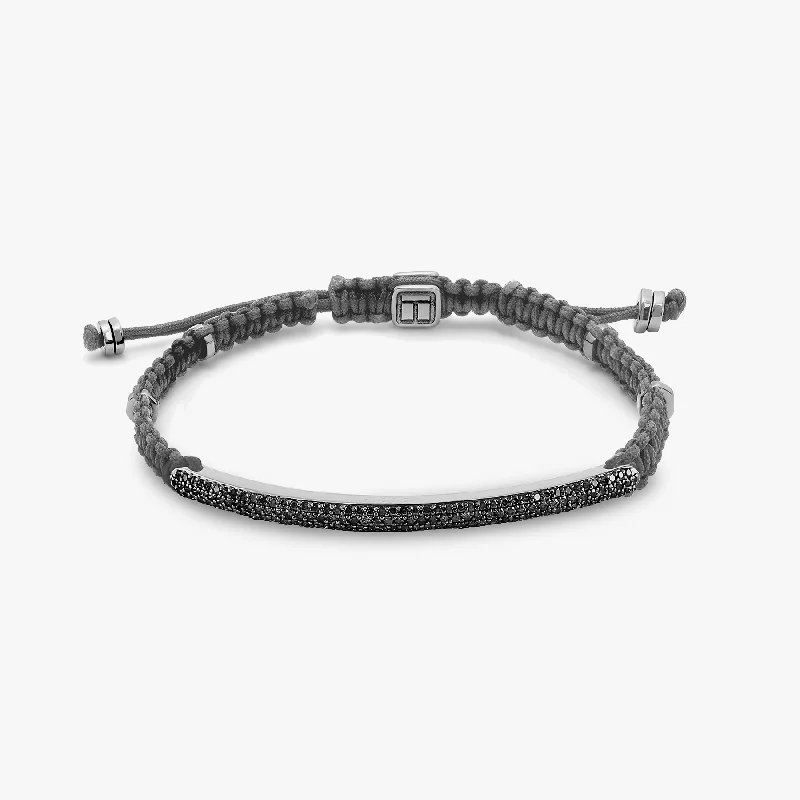 women’s sterling silver bangles -Macrame Windsor Black Diamond Bracelet In Grey With Rhodium Plated Silver - (1.08Ct)