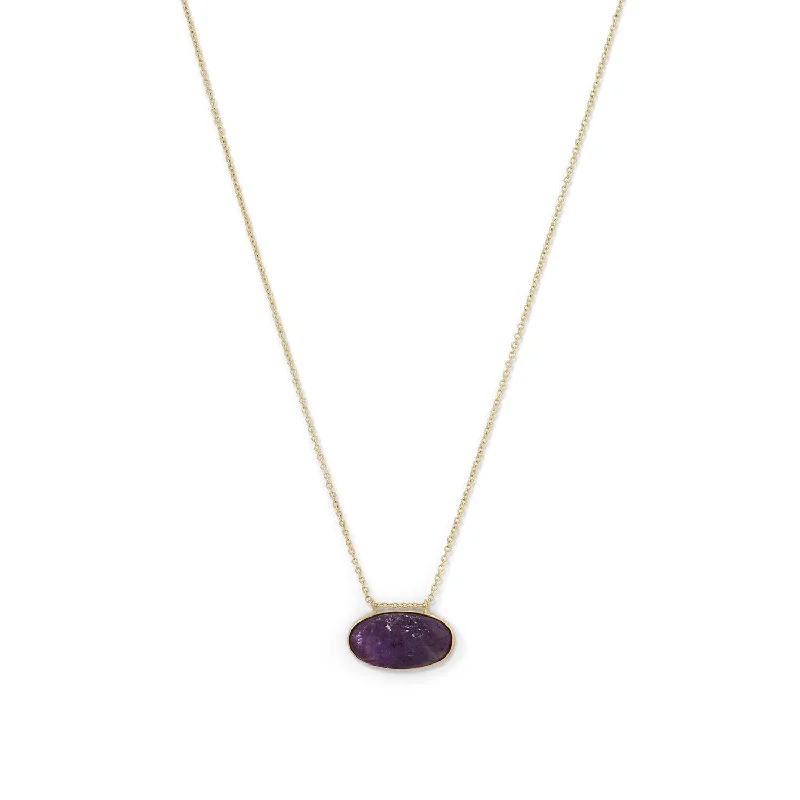 personalized engraved necklaces for women -14 Karat Gold Plated Rough Cut Amethyst Slide Necklace