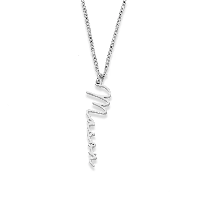 gemstone pendant necklaces for women -Vertical name necklace silver