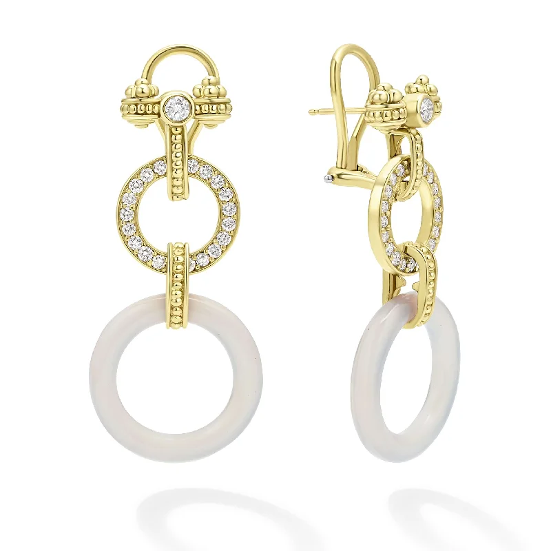 bohemian earrings for women -Studio 18K Gold and Diamond Circle Drop Earrings