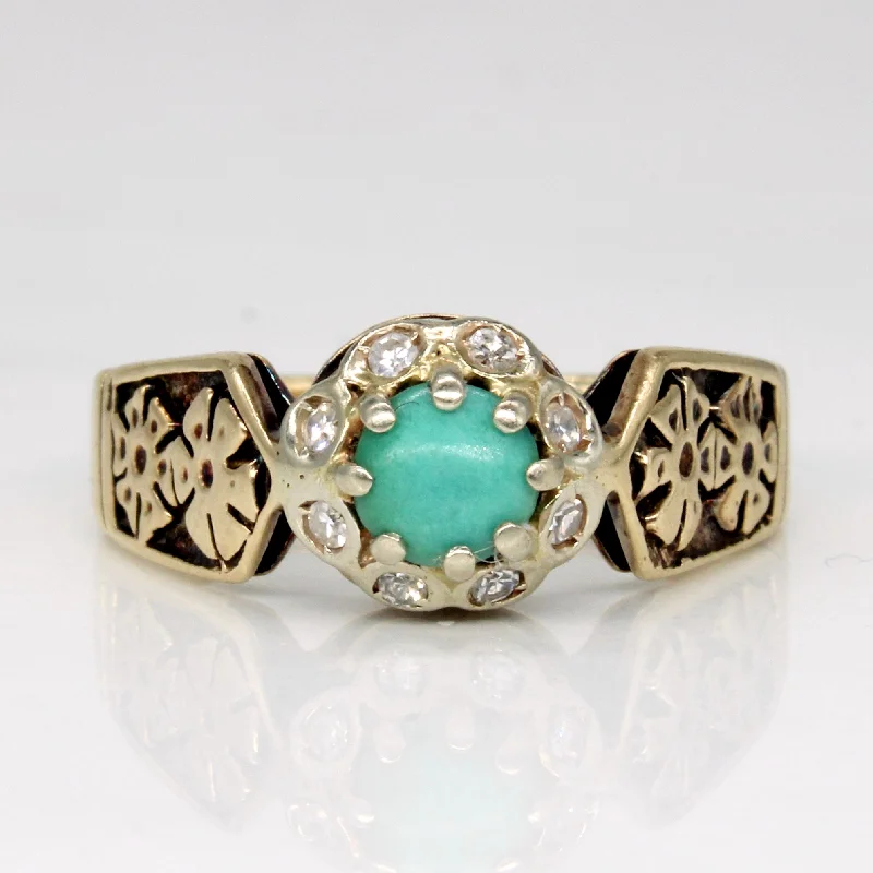 vintage rings for women -Turquoise & Diamond Cocktail Ring | 0.40ct, 0.08ctw | SZ 7.25 |