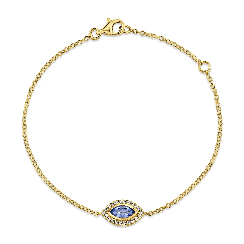 large cuff bangles for women -BLUE SAPPHIRE & DIAMOND MINI EVIL EYE BRACELET