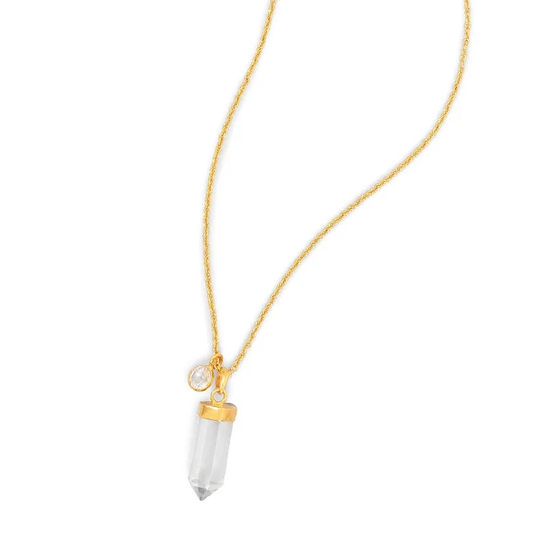 gold chain necklaces for women -14 Karat Gold Plated Spike Pencil Cut Clear Quartz Necklace