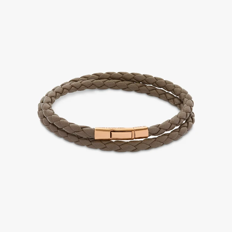 gemstone bangles for women -Tubo Taito Double Wrap Bracelet In 18K Rose Gold with Brown Leather