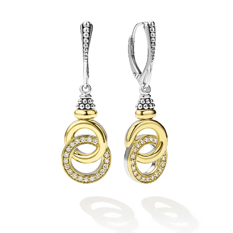 stud earrings for women -Signature Caviar Two-Tone Interlocking Diamond Drop Earrings