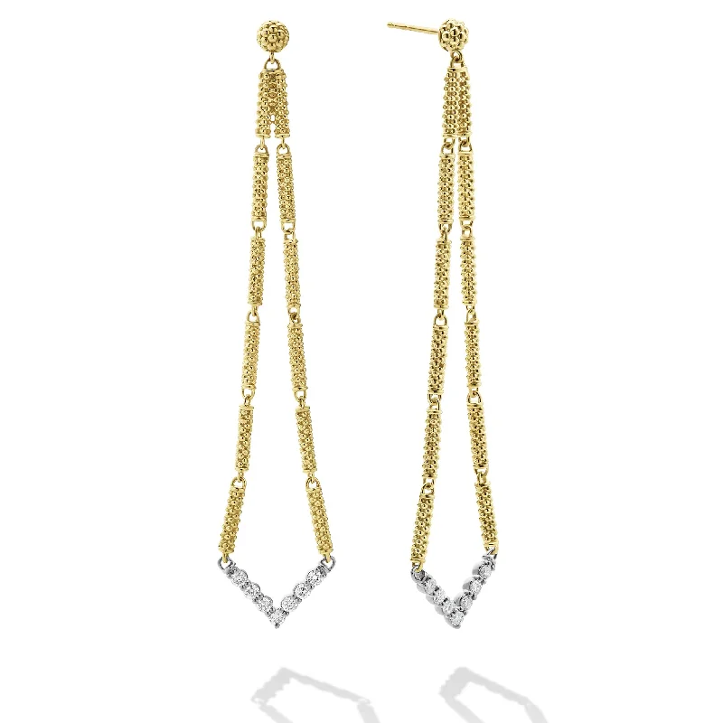 unique earrings for women -Signature Caviar Long Superfine Diamond Drop Earrings