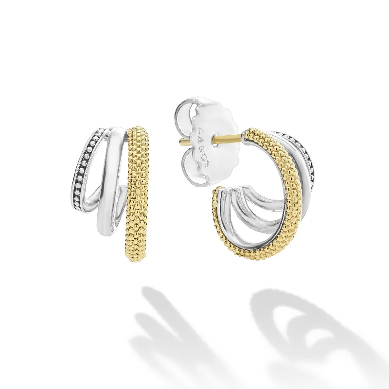 ear cuff earrings for women -Caviar Lux Two-Tone Three Ring Hoop Earrings