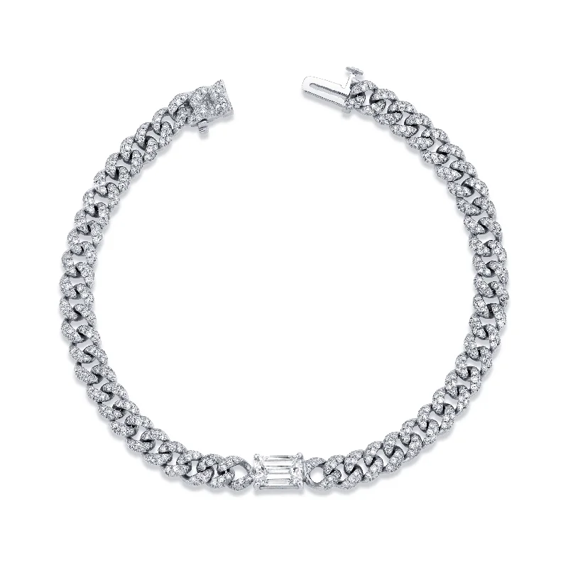 bangles with gemstones -DIAMOND PAVE EMERALD CUT MINI LINK BRACELET