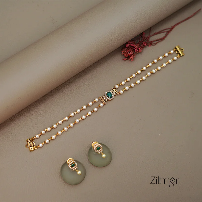 double chain necklaces for women -SN1011468 - AD Stone Pearl Choker Necklace Earrings Set (color option)