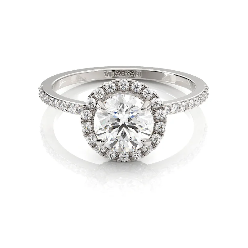 stackable engagement rings -Valentina Round Diamond Halo Engagement Ring