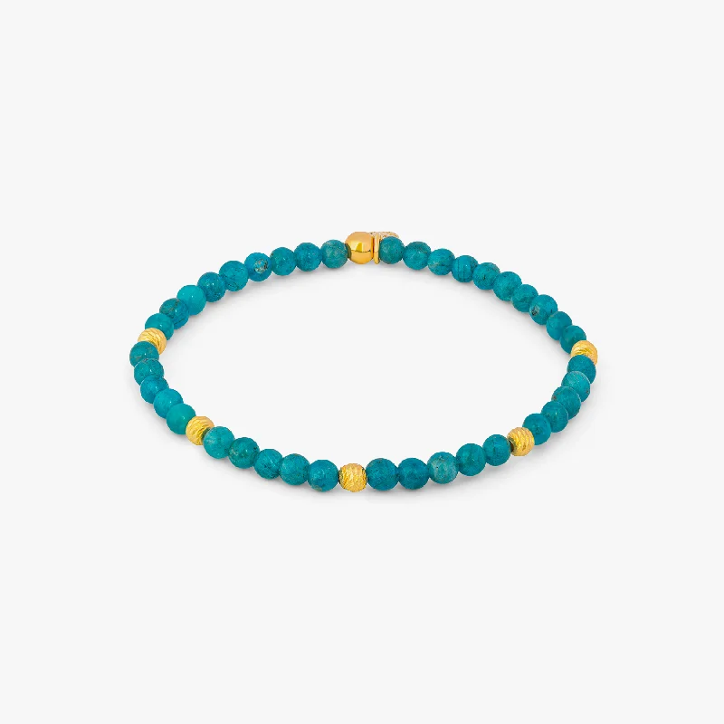 bangles with gemstones -Graffiato Sennit Bead Bracelet In Yellow Gold Plated Silver with Apatite