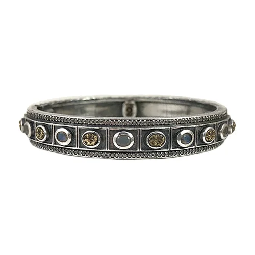 luxury bangle sets for women -VINTAGE SILVER BELA SMALL OVAL LABRADORITE & COIN BANGLE