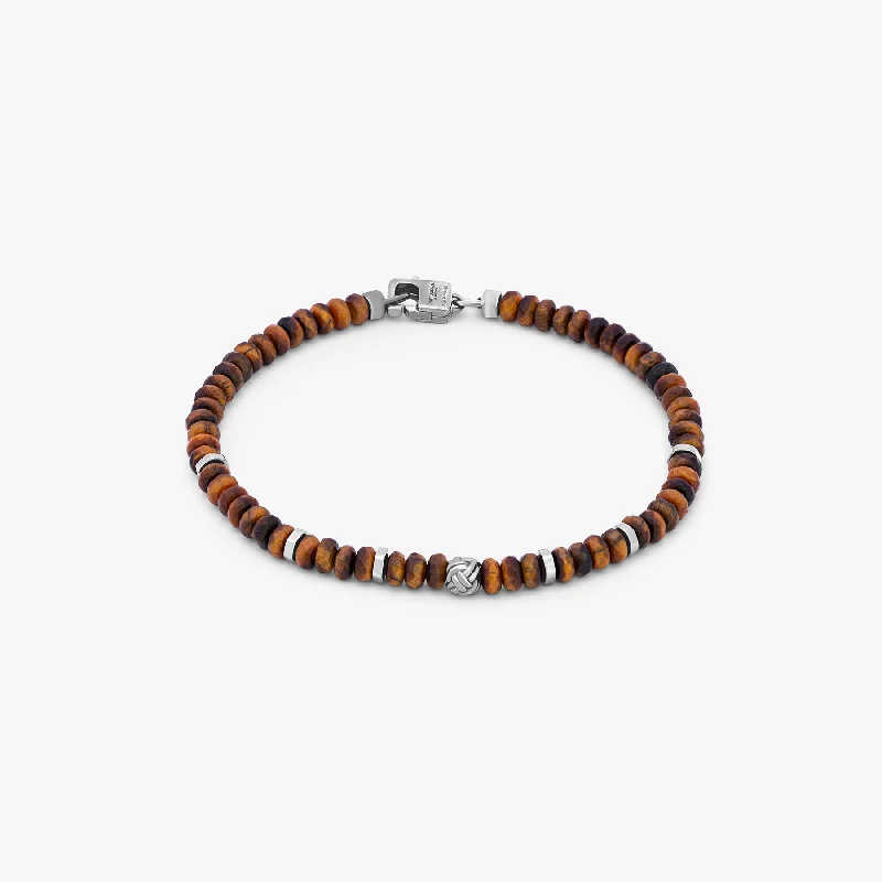 custom gold bangles for women -Nodo Beaded Bracelet In Brown Tiger Eye