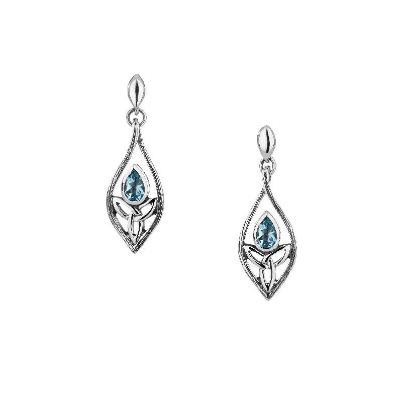 sophisticated diamond earrings -Silver Guardian Angel Post Earrings - Blue Topaz